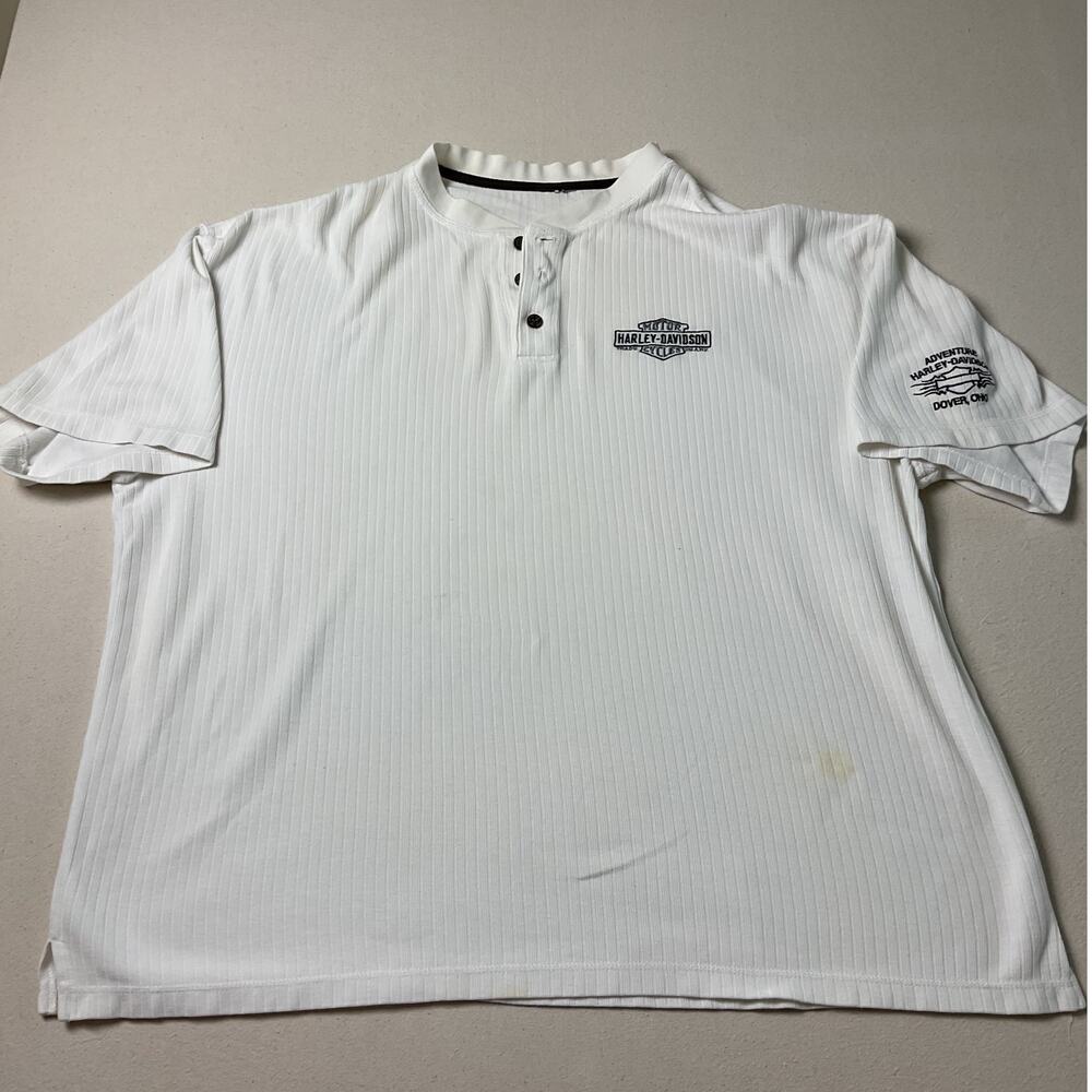 Harley Davidson Mens White One Size Button Dover Ohio Short Sleeve Shirt
